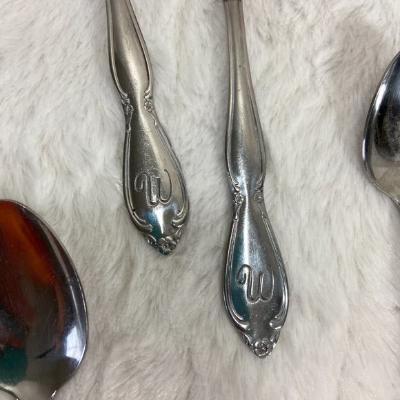 Stainless Steel Silverware Monogram "W"  Vintage Custom Craft 25 Pieces - Picture 4 of 10